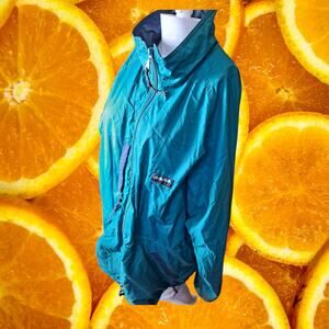 K-Way Women's Teal Polyester Long Sleeve‎ Full-Zip Hooded Rain Jacket Size L